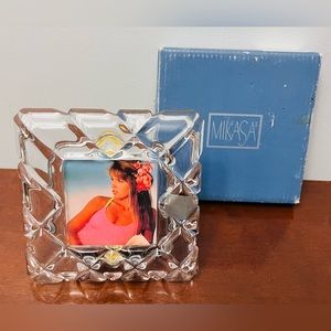 Vtg Mikasa Lead Crystal Photo Frame Square Diamond-Cut Design Made Germany